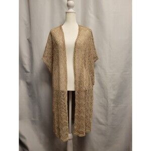 Frumos Open Knit Crochet Duster Womens 2X Beige Chevron Shimmer